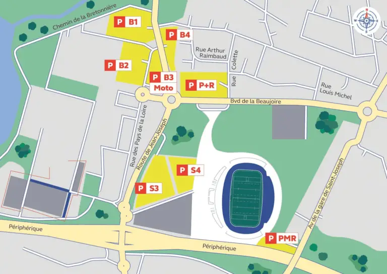 Plan des parkings autour de la Beaujoire à l'occasion de la coupe du monde de rugby | Capture d'écran du site Rugby World Cup France 2023