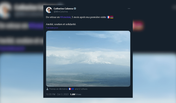 Polémique après le tweet de Catherine Colonna sur le mont Ararat | Capture d'écran Twitter