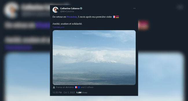 Polémique après le tweet de Catherine Colonna sur le mont Ararat | Capture d'écran Twitter