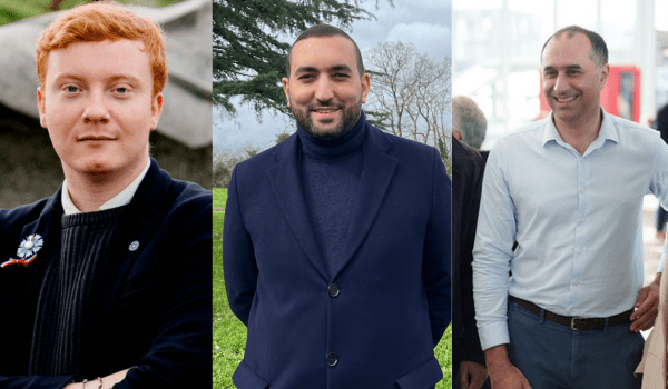 Bryan Pecqueur, Mounir Belhamiti et Karim Benbrahim (de gauche à droite), candidats qualifiés au second tour dans la première circonscription de Loire-Atlantique | TL - INF Nantes