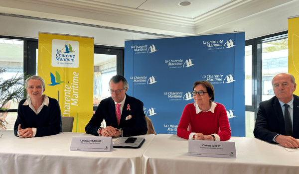 La présidente du département et les parlementaires réunies autour de cette question du budget. De gauche à droite, Sylvie Marcilly, Christophe Plassard, Corinne Imbert et Daniel Laurent | TL - INF la Rochelle