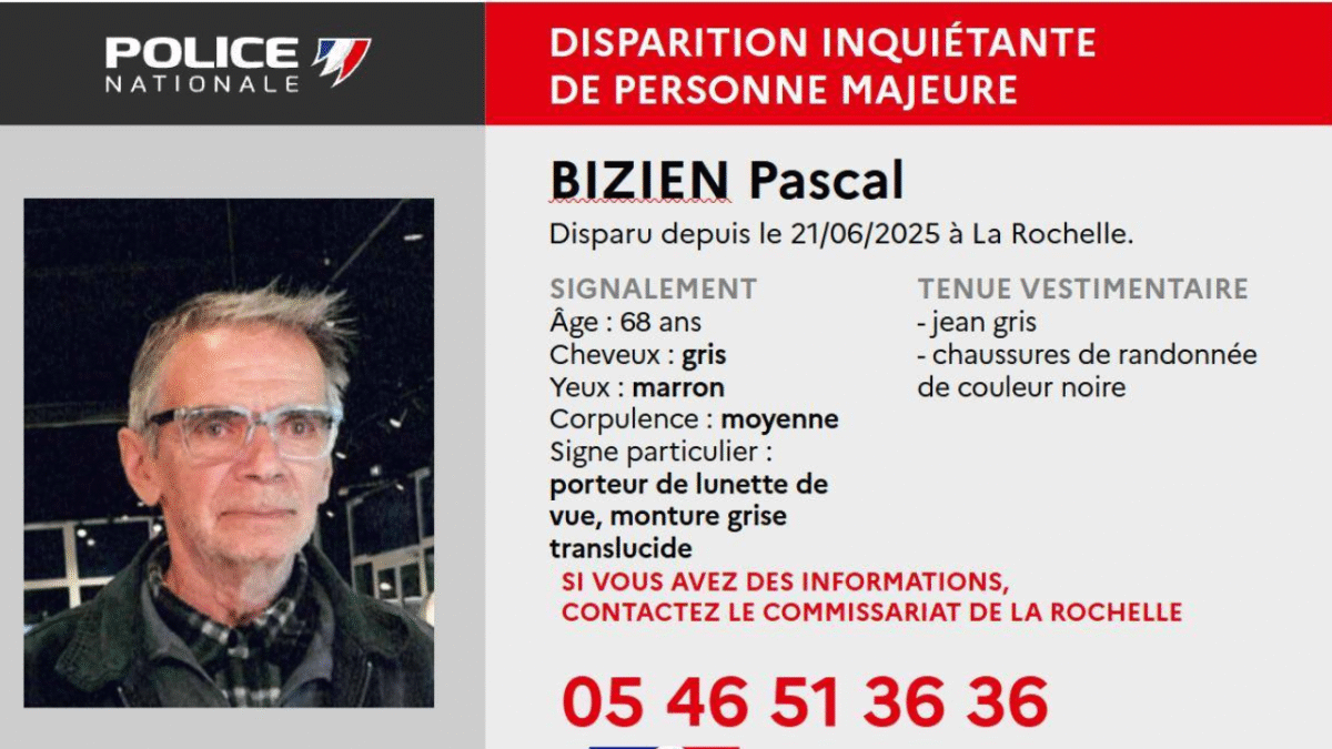 Pascal Bizien est porté disparu depuis le samedi 21 juin | TL - INF la Rochelle