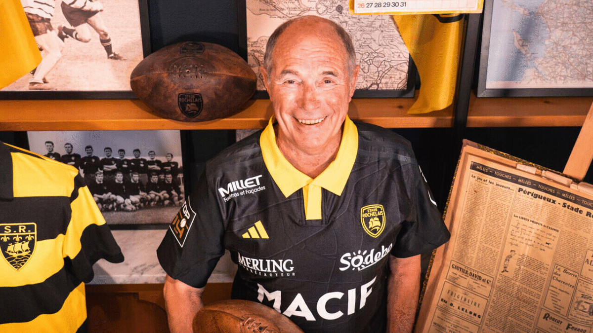 Henri Magois, figure emblématique du Club avec le nouveau maillot domicile du club | Stade Rochelais