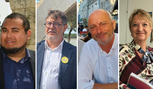 De gauche à droite : Nino Salaun (France Insoumise), Christophe Bertaud (Place Publique), Jean-Marc Soubeste (Ecologistes) et Maryline Simoné (Socialistes) | DR / TL - INF la Rochelle