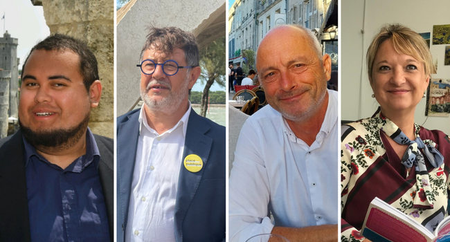 De gauche à droite : Nino Salaun (France Insoumise), Christophe Bertaud (Place Publique), Jean-Marc Soubeste (Ecologistes) et Maryline Simoné (Socialistes) | DR / TL - INF la Rochelle