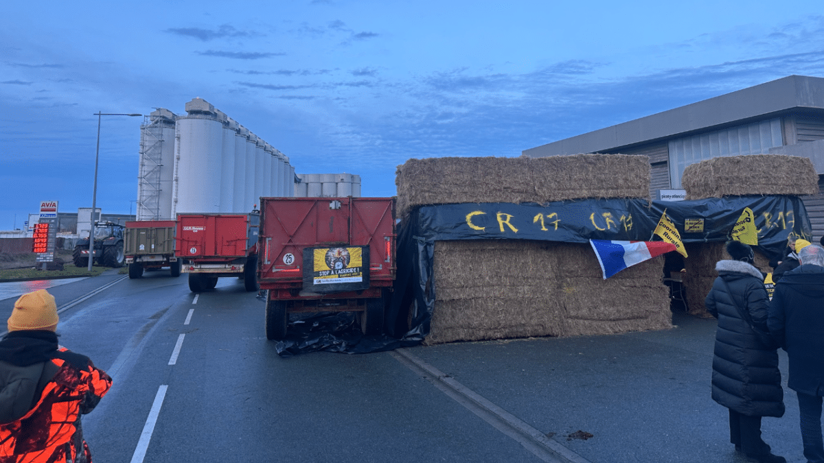 Une structure en paille a été montée entre les tracteurs de la Coordination Rurale qui bloquaient le dépôt pétrolier de La Pallice | TL – INF La Rochelle