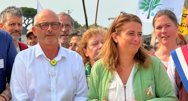 Le candidat de l’union de la gauche à l’agglomération, Jean-Marc Soubeste, et la cheffe des écologistes, Marine Tondelier | TL – INF La Rochelle