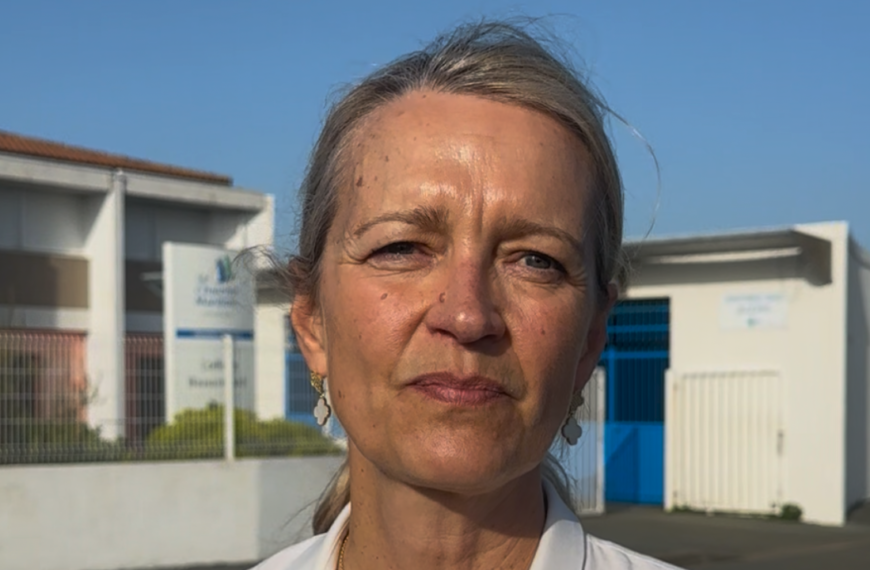 Sylvie Marcilly, la présidente du département devant le collège Beauregard ce mercredi | TL – INF La Rochelle