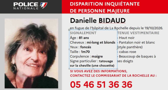 disparition inquiétante, La Rochelle, Danielle bidaud